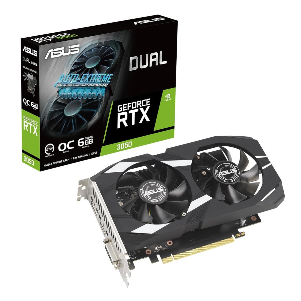 ASUS Dual GeForce RTX 3050 OC Edition 6GB GDDR6 Graphic Card (DUAL-RTX3050-O6G) ASUS Dual GeForce RTX 3050 OC Edition 6GB GDDR6 Graphic Card (DUAL-RTX3050-O6G)