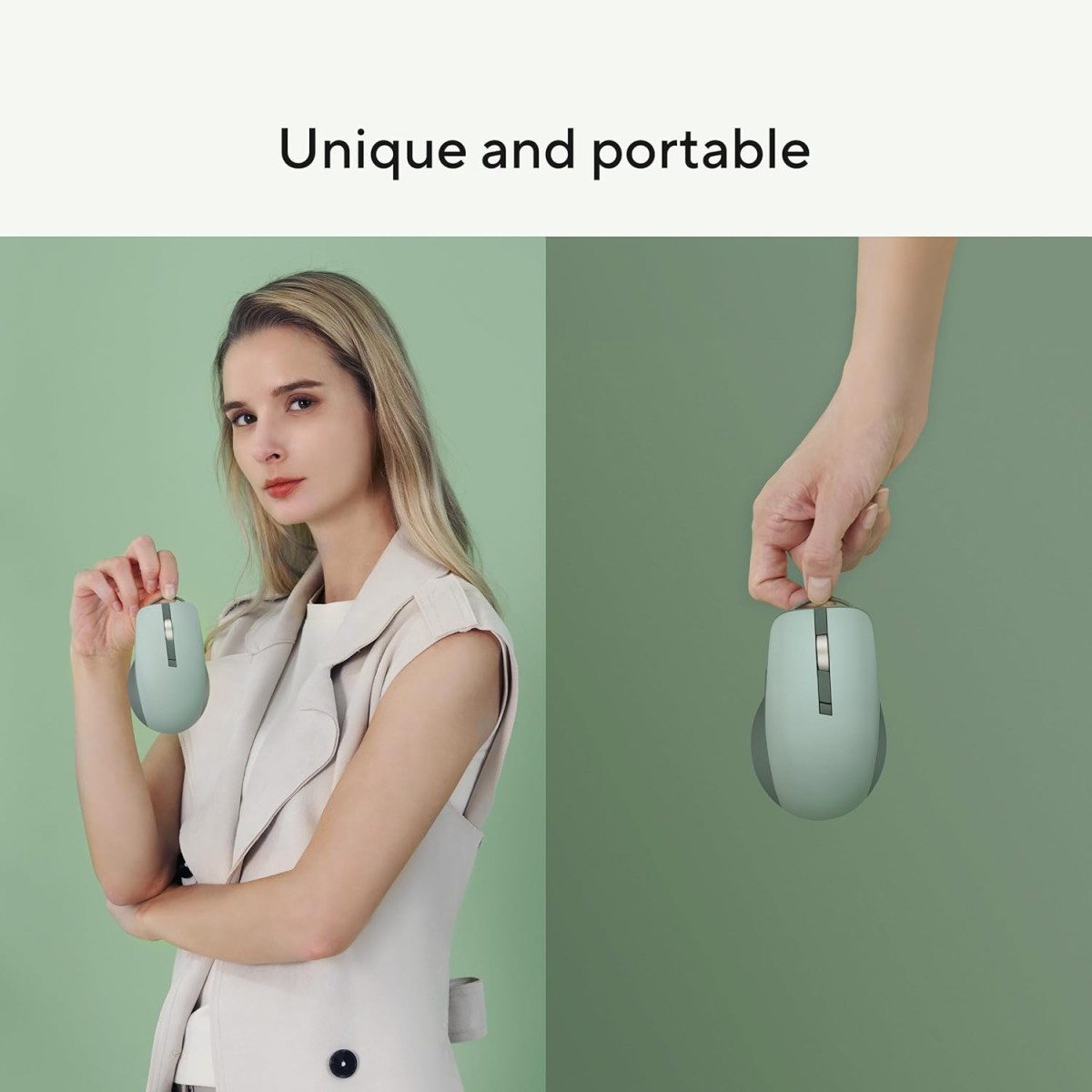 ASUS MD200 Mouse, Easy to Carry Wireless Mouse, 4200 DPI, Multi Device Connect/Bluetooth, USB Silent Mouse (Green Tea Latte)