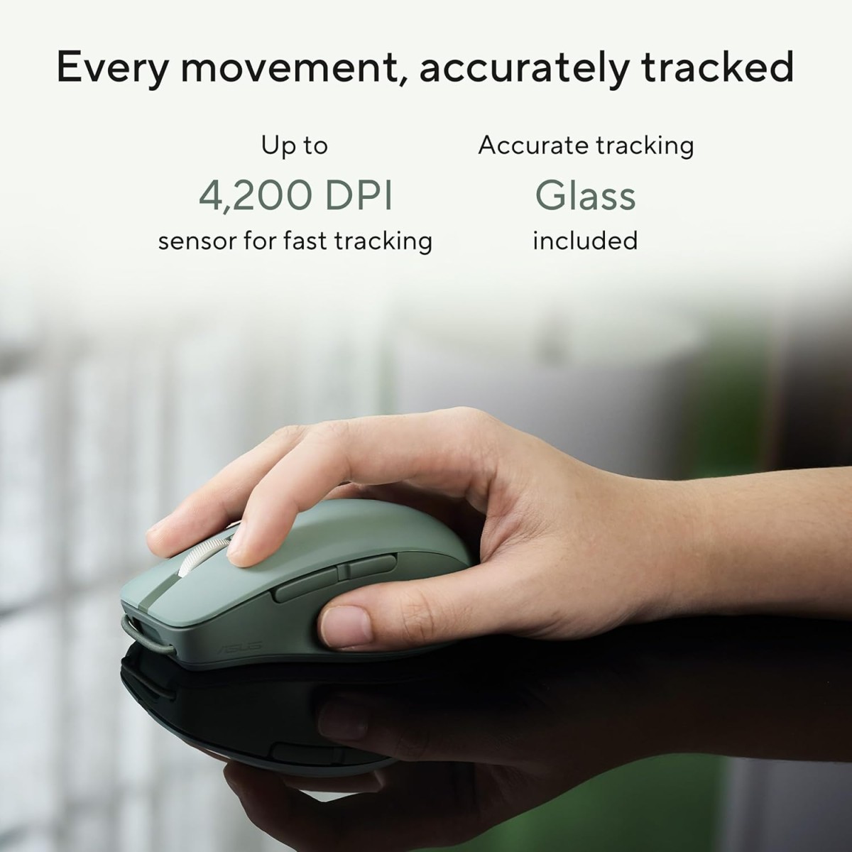 ASUS MD200 Mouse, Easy to Carry Wireless Mouse, 4200 DPI, Multi Device Connect/Bluetooth, USB Silent Mouse (Green Tea Latte)