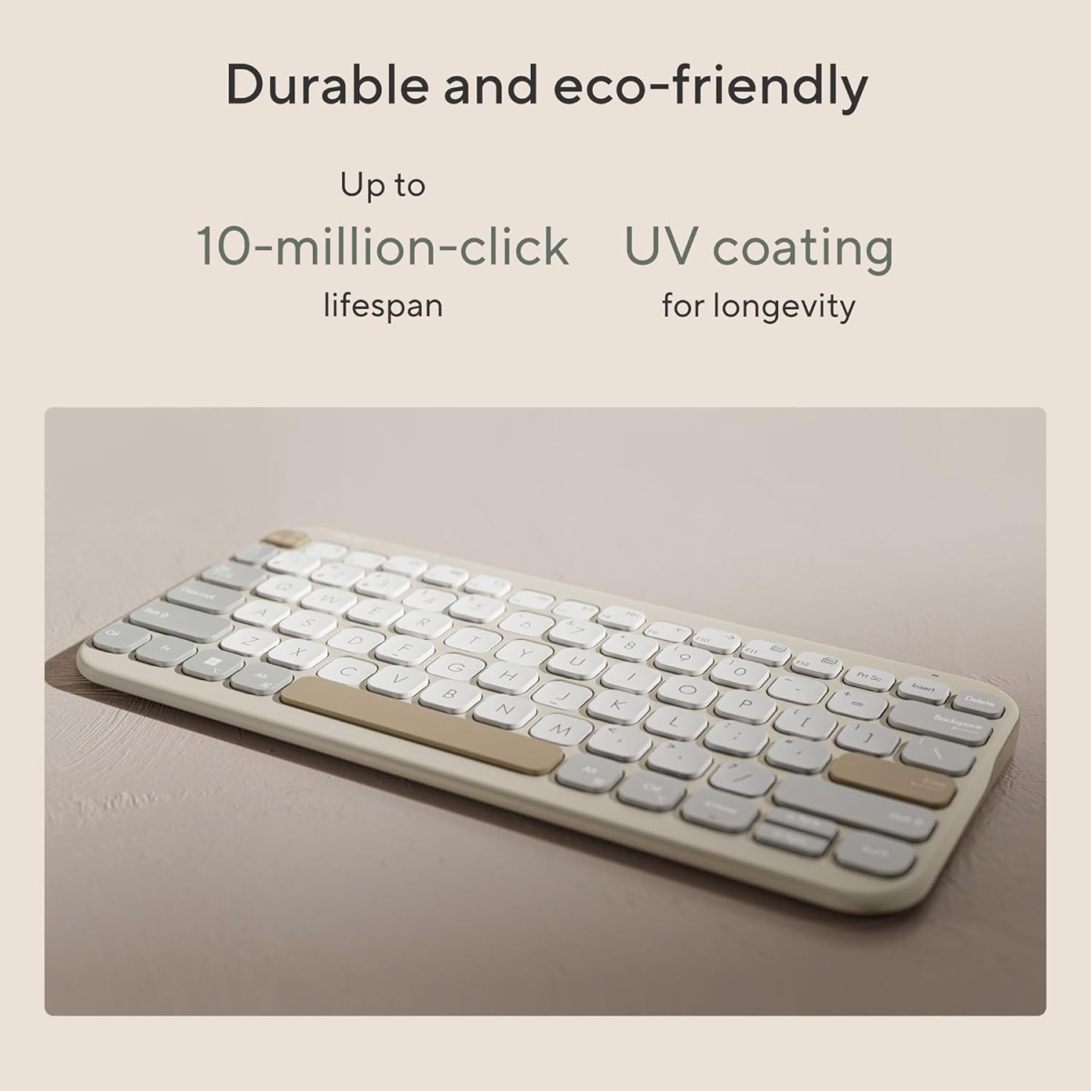 ASUS Marshmallow Kw100 Keyboard, Supports Up to 3 Devices, 1.6Mm Key Travel, Scissor Keys, Compact & Lightweight Keyboard, Bluetooth (Color - Oat Milk) ASUS Marshmallow Kw100 Keyboard, Supports Up to 3 Devices, 1.6Mm Key Travel, Scissor Keys, Compact & Lightweight Keyboard, Bluetooth (Color - Oat Milk)