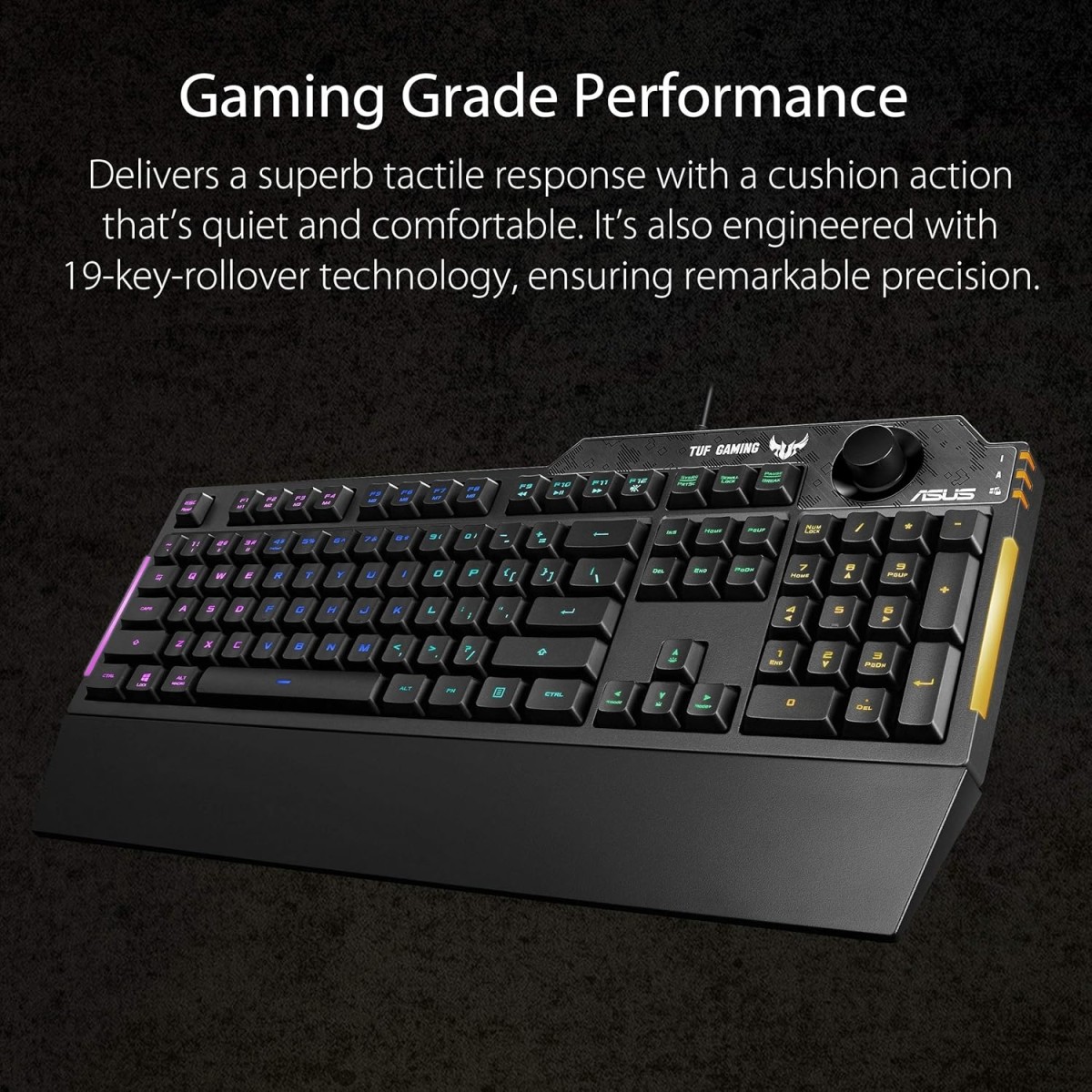 ASUS Membrane USB Gaming Keyboard for PC - TUF K1 Programmable, Onboard Memory with Dedicated Volume Knob, Aura Sync RGB and Side Lighting Detachable Wrist Rest Spill-Resistant (Black) ASUS Membrane USB Gaming Keyboard for PC - TUF K1 Programmable, Onboard Memory with Dedicated Volume Knob, Aura Sync RGB and Side Lighting Detachable Wrist Rest Spill-Resistant (Black)