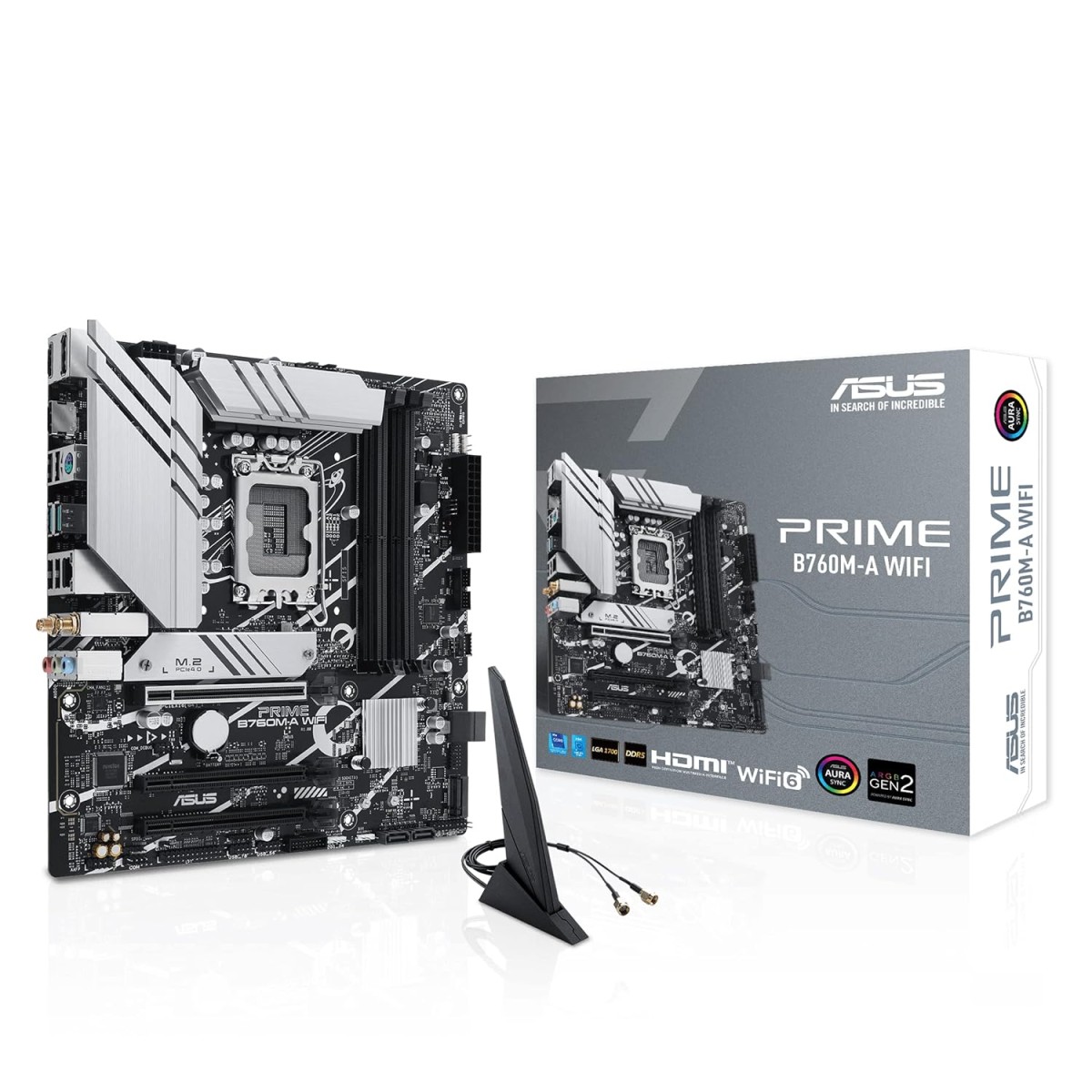 ASUS Prime B760M-A WiFi Intel LGA 1700 mATX Motherboard with PCIe 4.0, DDR5, Two M.2 Slots, 2.5Gb Ethernet, Wi-Fi 6, DisplayPort, HDMI, SATA 6Gbps, Rear USB 3.2 Gen 2, Front USB 3.2 Gen 1 Type-C ASUS Prime B760M-A WiFi Intel LGA 1700 mATX Motherboard with PCIe 4.0, DDR5, Two M.2 Slots, 2.5Gb Ethernet, Wi-Fi 6, DisplayPort, HDMI, SATA 6Gbps, Rear USB 3.2 Gen 2, Front USB 3.2 Gen 1 Type-C