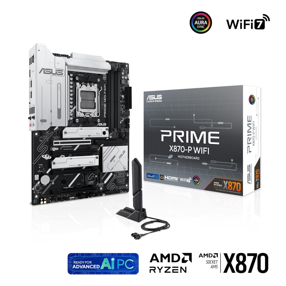 ASUS Prime X870-P WiFi Motherboard Socket AM5 (AMD, ATX, PCIe 5.0, DDR5, 14+2+1 Power Stages, 4X M.2, WiFi 7, 2.5 GB Ethernet, USB-C 40 Gbps) ASUS Prime X870-P WiFi Motherboard Socket AM5 (AMD, ATX, PCIe 5.0, DDR5, 14+2+1 Power Stages, 4X M.2, WiFi 7, 2.5 GB Ethernet, USB-C 40 Gbps)