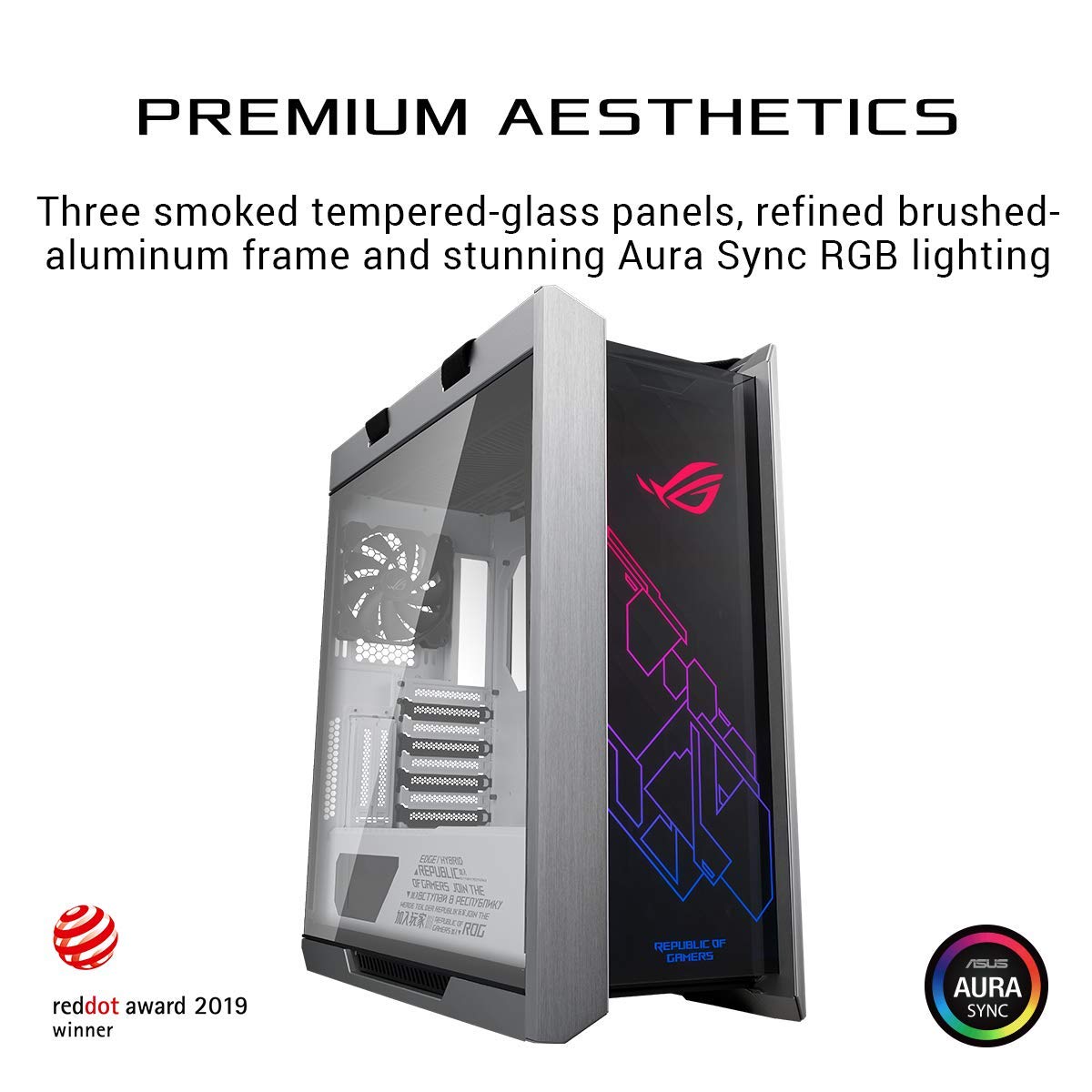 Asus ROG Strix Helios GX601 RGB Mid-Tower Computer Case for up to EATX Motherboards with USB 3.1 Front Panel, Smoked Tempered Glass, Brushed Aluminum