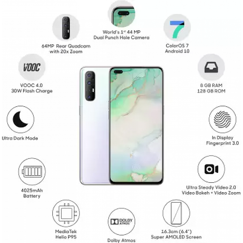 OPPO Reno3 Pro (Sky White, 256 GB)  (8 GB RAM) Refurbished