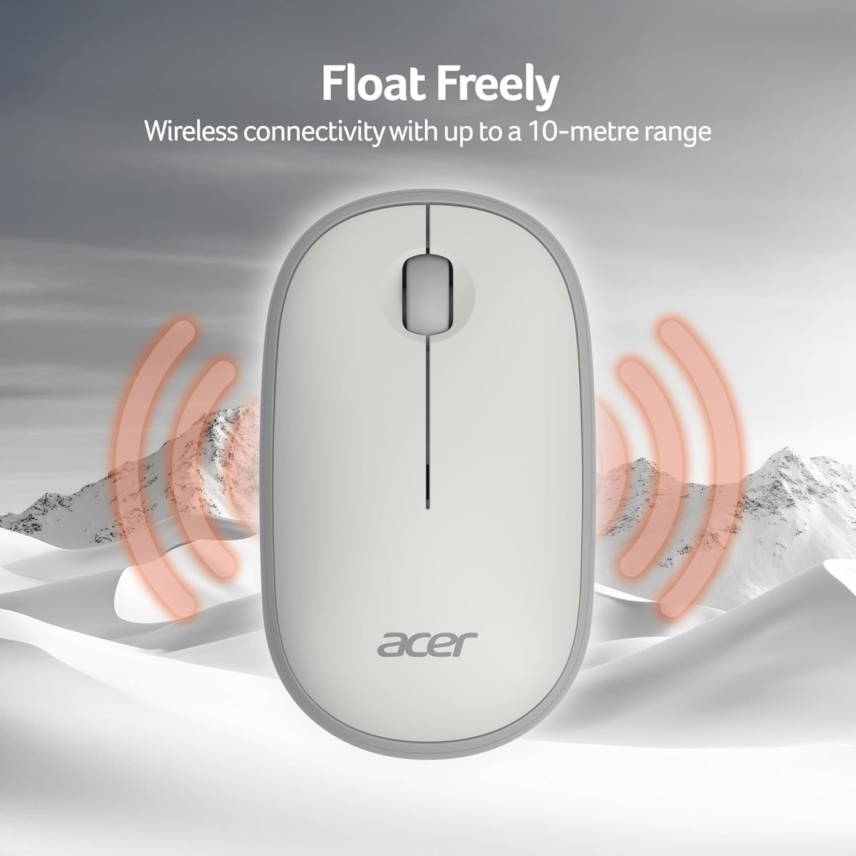 Acer Bubble Wireless Mouse AMR100 | 2.4GHz Silent Click | 1600 DPI | Ergonomic | AA Battery | Win8/10/11 | Compact Lightweight Design | Color: White/Grey