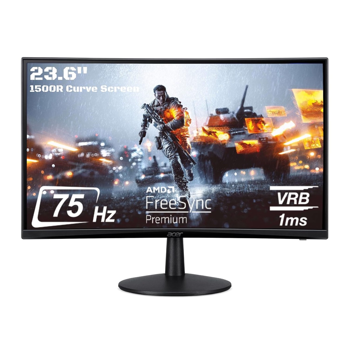 Acer ED240Q 23.6 inch (59.94 cm) LED 1920 x 1080 Pixels Full HD Backlit LED Curved Monitor LCD VA Panel Monitor| 250 Nits Brightness| 1500R I 1MS, 75Hz Refresh Rate| HDMI & VGA | Black