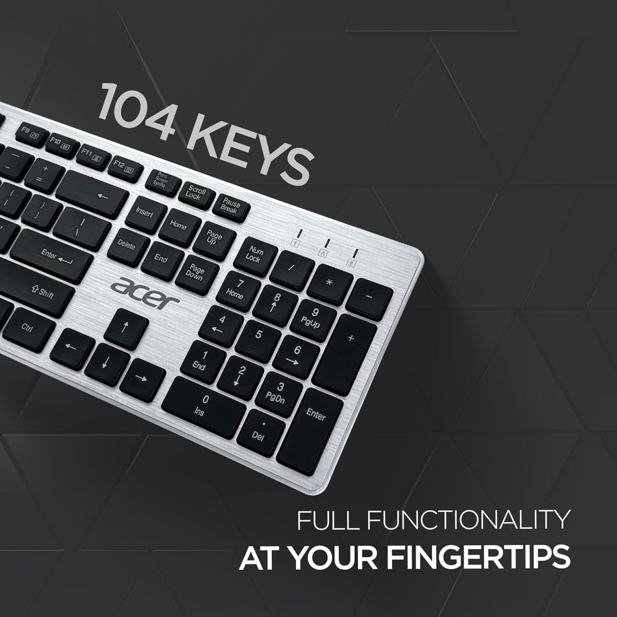 Acer Fusion Wireless Keyboard and Mouse Combo, Durable Stylish Design, 2.4GHz Nano Receiver, 10m Range, Indian Rupee Key, Adjustable DPI (800/1200/1600), Compatible with Windows & Mac (Black & Silver)