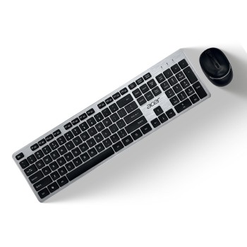 Acer Fusion Wireless Keyboard and Mouse Combo, Durable Stylish Design, 2.4GHz Nano Receiver, 10m Range, Indian Rupee Key, Adjustable DPI (800/1200/1600), Compatible with Windows & Mac (Black & Silver)
