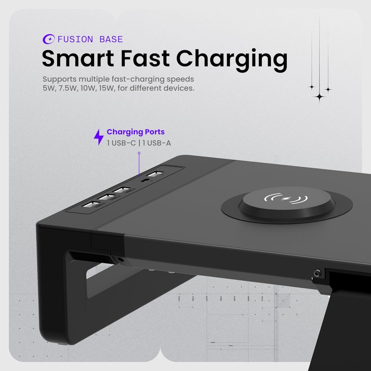 Acer FusionBase Monitor & Laptop Stand | Foldable ABS + Metal Build | USB Fast Charging 1x Type-C & 1x Type A + 3×Data Ports incl. USB 3.0 Black