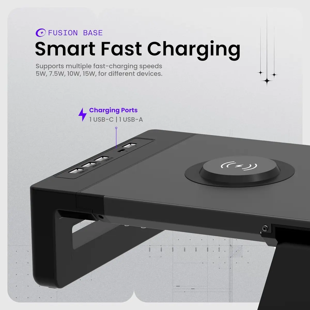 Acer FusionBase Monitor & Laptop Stand | Foldable ABS + Metal Build | USB Fast Charging 1x Type-C & 1x Type A + 3×Data Ports incl. USB 3.0 Black