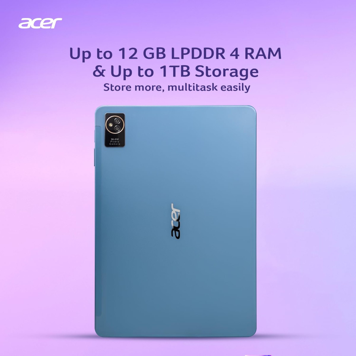 Acer Iconia Tab iM11-12M | 11.45” 60 Hz IPS Display, 450 nits, 8GB RAM + 256GB storage, 16MP Rear + 8MP Front Camera,Fingerprint Reader,Wi-Fi + 4G LTE(Calling), Android 14,BT 5.2, Slim Metal Body,Blue