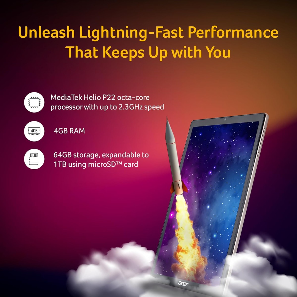 Acer Iconia Tablet iM9-12M,22.09 cm (8.7") WXGA IPS Display, 400 Nits, 4GB /64GB eMMC, 8+5 MP Dual-Camera, Slim Metal Body, Wi-Fi5+4G LTE, Android 14, BT 5.2, Silver.Free Flipcover & Wired Earphone