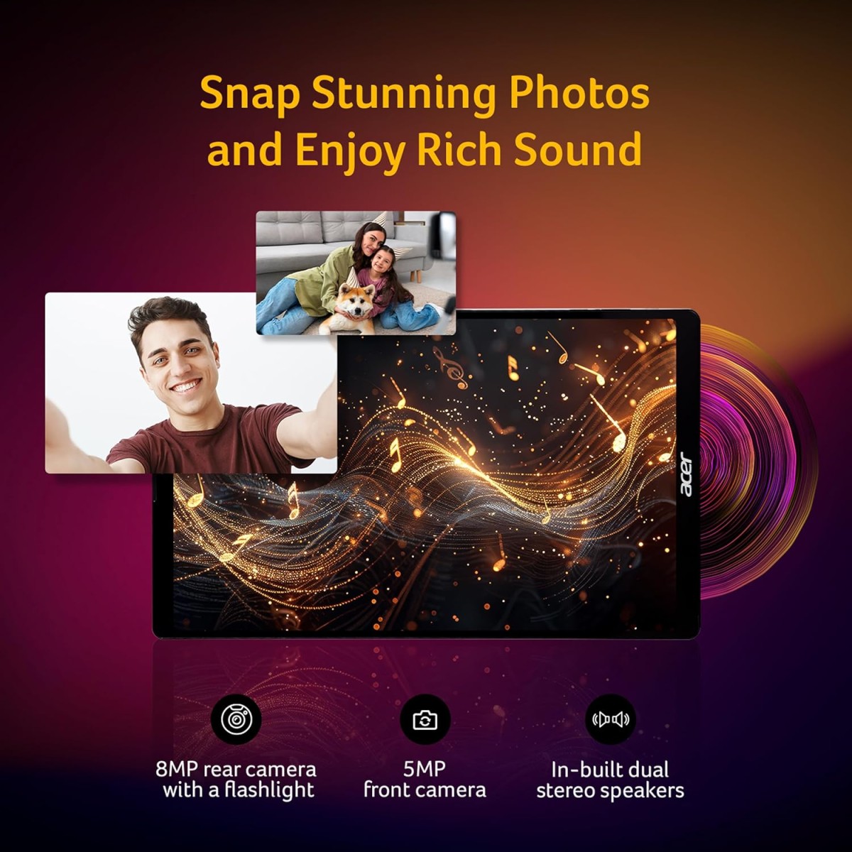 Acer Iconia Tablet iM9-12M,22.09 cm (8.7") WXGA IPS Display, 400 Nits, 4GB /64GB eMMC, 8+5 MP Dual-Camera, Slim Metal Body, Wi-Fi5+4G LTE, Android 14, BT 5.2, Silver.Free Flipcover & Wired Earphone