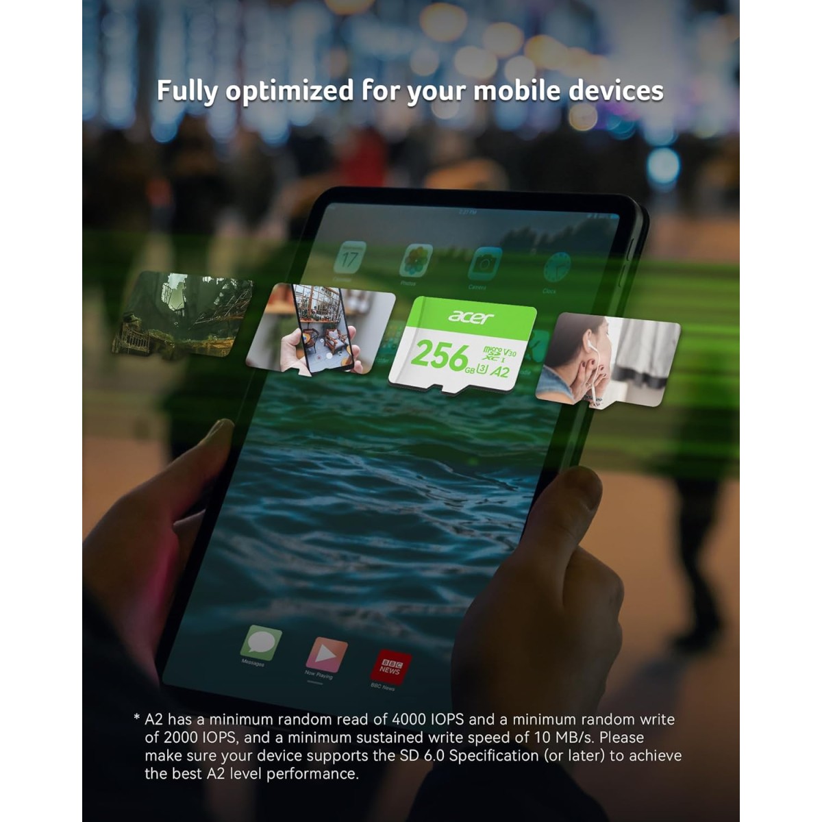 Acer MSC300 Micro SD Memory Cards, 256GB SDXC TF Card 160MB/s UHS-I, A2, V30, 4K Extra Storage for Nintendo-Switch, Android Phones, Gopro, Amazon Fire Kids Tablet - BL.9BWWA.323