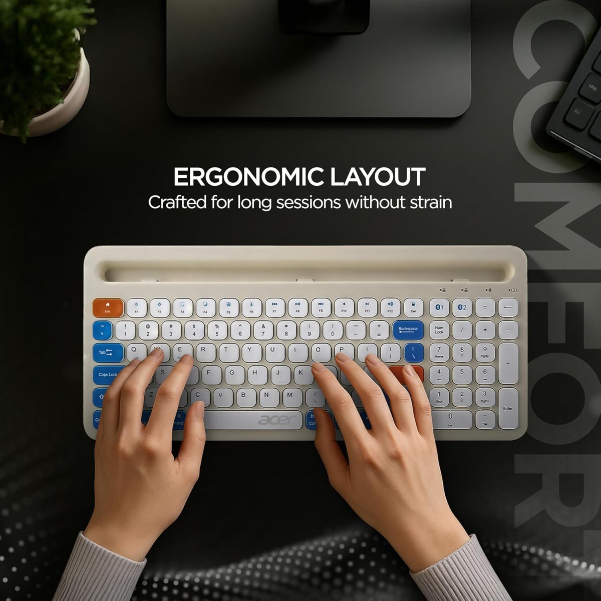 Acer SwiftPRO Multi-Device Bluetooth Wireless Keyboard with Cradle & Numpad | USB-C Rechargeable | 99 Keys, 80H Battery | Compact & Quiet | Compatible with Windows, Mac, Android, Laptop, Tablet, Phone Acer SwiftPRO Multi-Device Bluetooth Wireless Keyboard with Cradle & Numpad | USB-C Rechargeable | 99 Keys, 80H Battery | Compact & Quiet | Compatible with Windows, Mac, Android, Laptop, Tablet, Phone