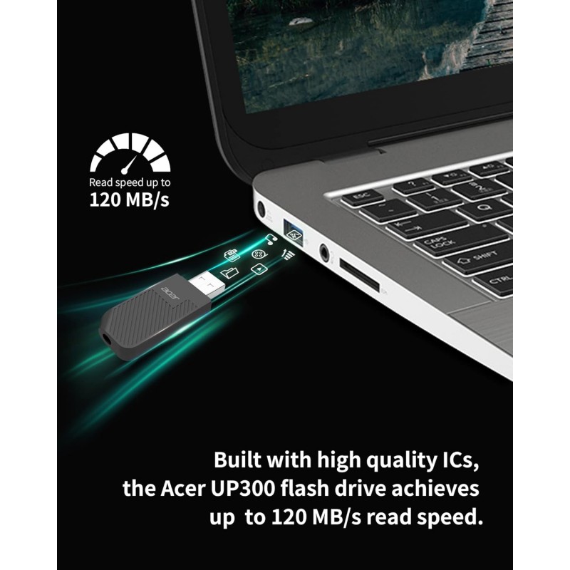 Acer UP300 128GB USB 3.2 Gen 1 Flash Memory Drive, Black - BL.9BWWA.527 Acer UP300 128GB USB 3.2 Gen 1 Flash Memory Drive, Black - BL.9BWWA.527