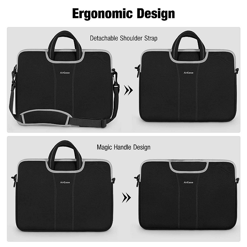 AirCase Messenger Bag with Handle Detachable Shoulder Strap Durable Neoprene Padded Fabric, for Men Women Black