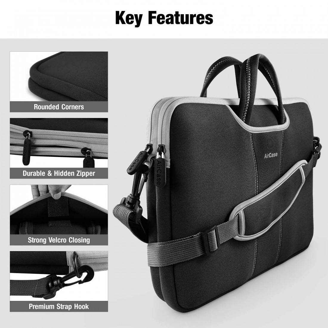 AirCase Messenger Bag with Handle Detachable Shoulder Strap Durable ...