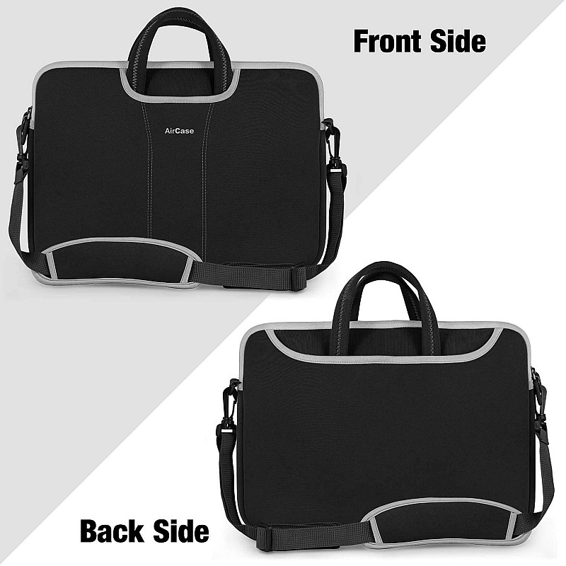 AirCase Messenger Bag with Handle Detachable Shoulder Strap Durable Neoprene Padded Fabric, for Men Women Black