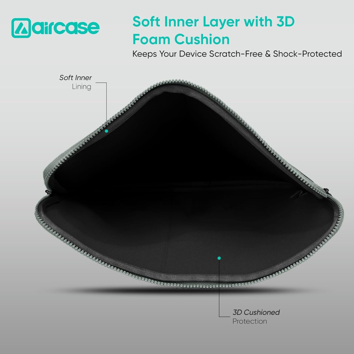 AirCase Neoprene Laptop Sleeve Case Cover for 14.1 Inch MacBook, Dell, HP, Lenovo, More| Water-Resistant, Shockproof Padding, Scratch-Proof| Slim Fit, Wrinkle Free, TSA Security Friendly (Black-Grey)