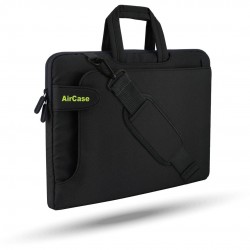 AirCase Sleeve Messenger Bag with Handle  Detachable Shoulder Strap for Upto 14" Laptop MacBook 3-in-1 use 3 Zippered Spacious Pockets Black