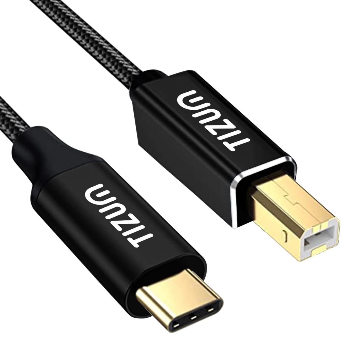 AirCase Tizum High Speed Usb Type C To Usb B 2.0 Printer Cable Cord|Nylon Braided Fiber Jacket, Gold Plated Connectors