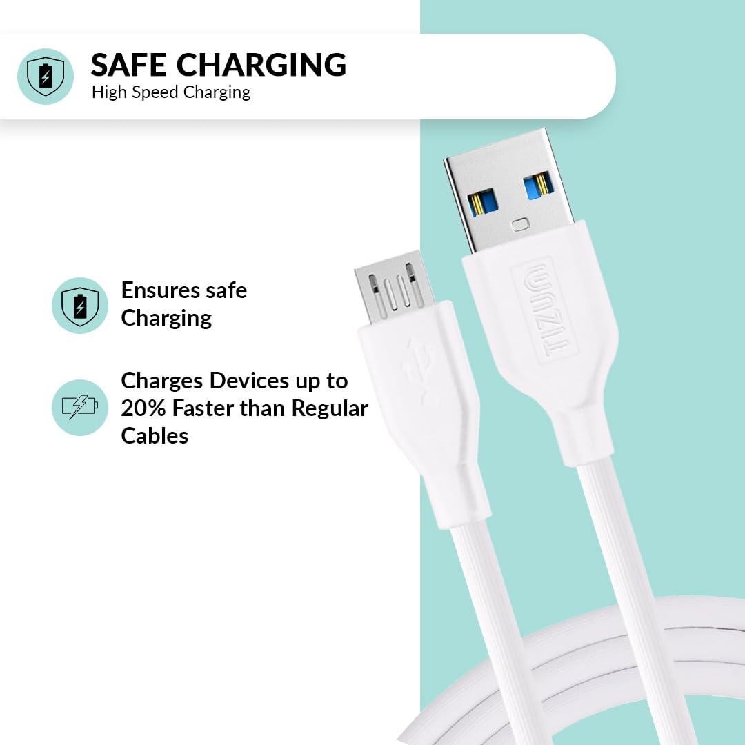 AirCase Tizum Usb To Micro 2A Fast Charging Cable For Android Phones, Laptops, Printers, Silver Plated Connectors,