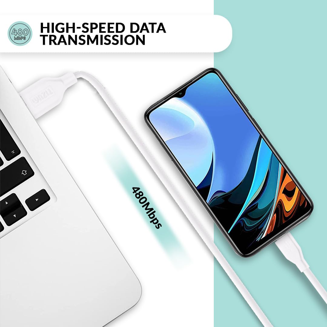 AirCase Tizum Usb To Micro 2A Fast Charging Cable For Android Phones, Laptops, Printers, Silver Plated Connectors,