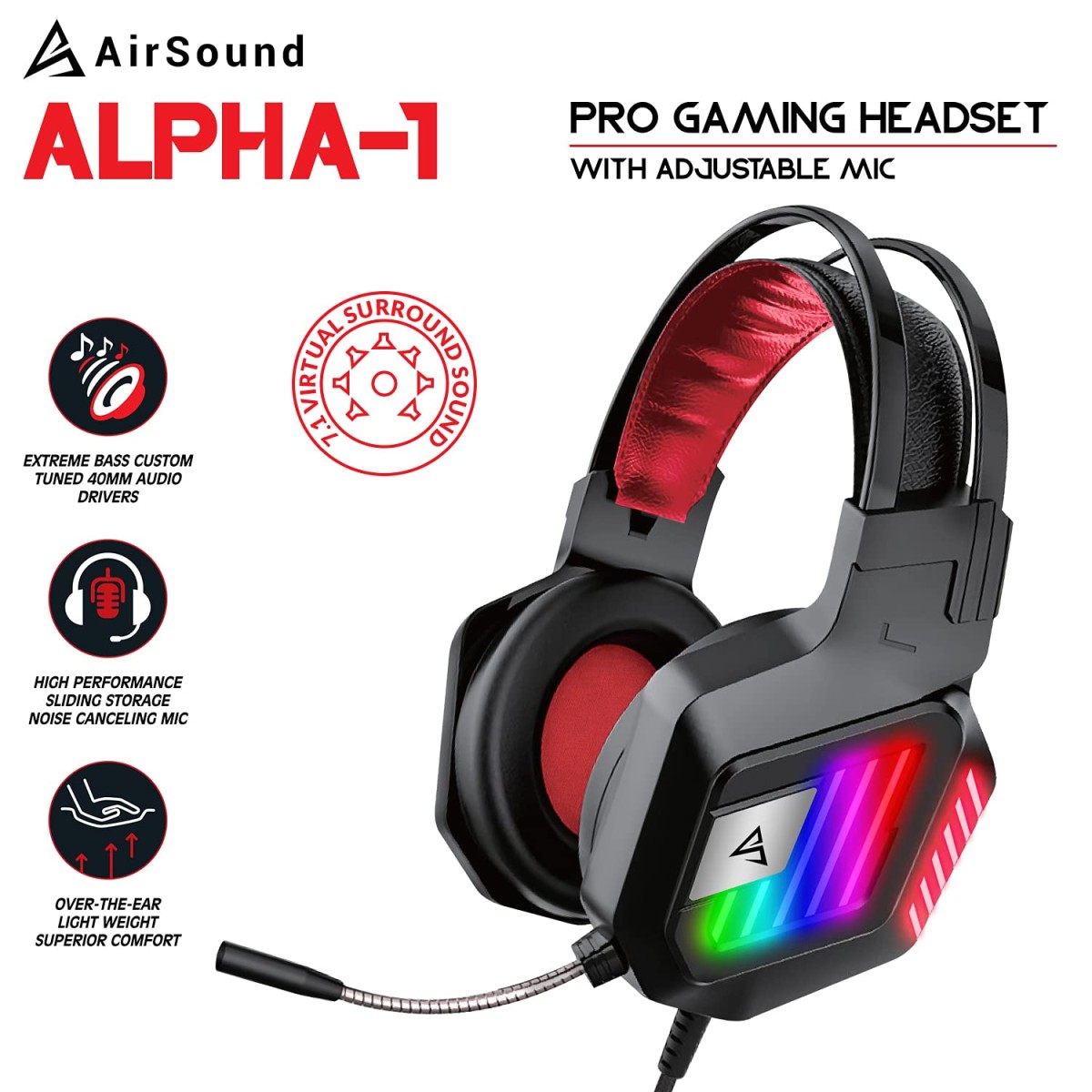 AirSound Alpha-1 Wired Over Ear Headphone with Mic