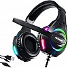 AirSound Alpha-5 Stereo Gaming Headset for PS4 PC Xbox One PS5 Controller, Noise Cancelling Over-Ear Headphones with Mic, RBG LED, Bass Surround, Soft Memory Earmuffs for Laptop Mac Nintendo NES Games