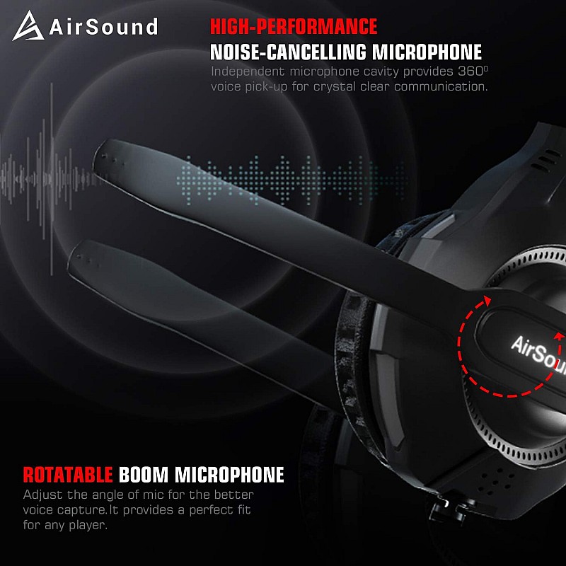 AirSound Alpha-5 Stereo Gaming Headset for PS4 PC Xbox One PS5 Controller, Noise Cancelling Over-Ear Headphones with Mic, RBG LED, Bass Surround, Soft Memory Earmuffs for Laptop Mac Nintendo NES Games