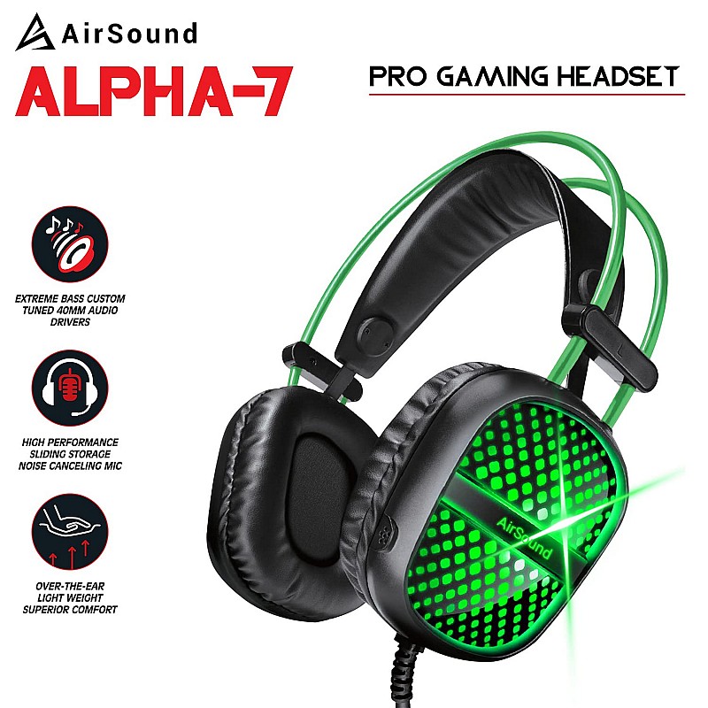 AirSound Alpha-7 Stereo Gaming Headset for Noise Cancelling Over-Ear Headphones 