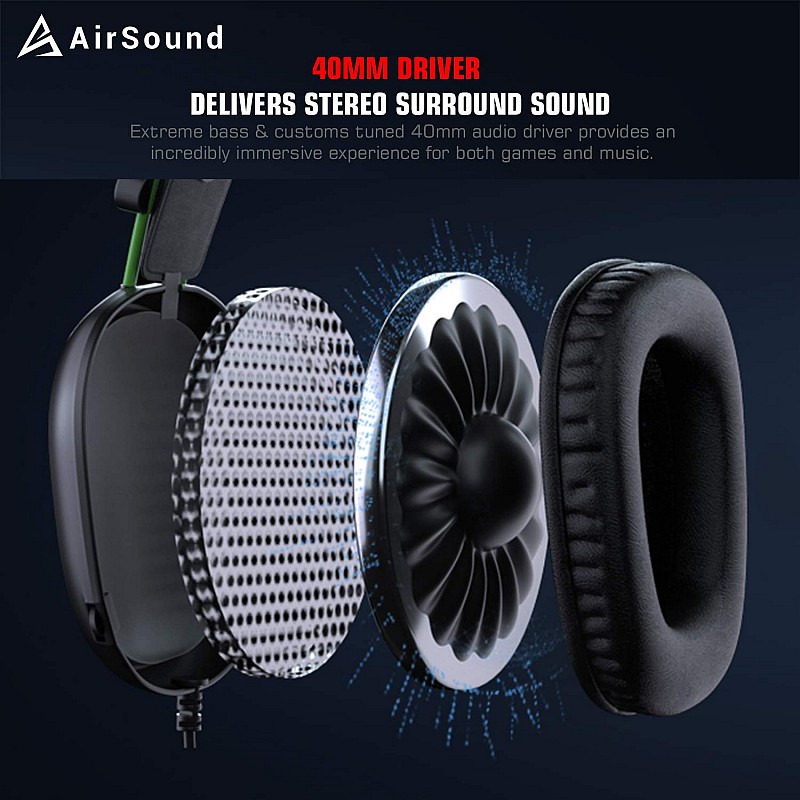 AirSound Alpha-7 Stereo Gaming Headset for Noise Cancelling Over-Ear Headphones 