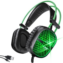 AirSound Alpha-7 Stereo Gaming Headset for Noise Cancelling Over-Ear Headphones with Mic, Neon LED, Bass Surround, Soft Memory Earmuffs for All Laptop