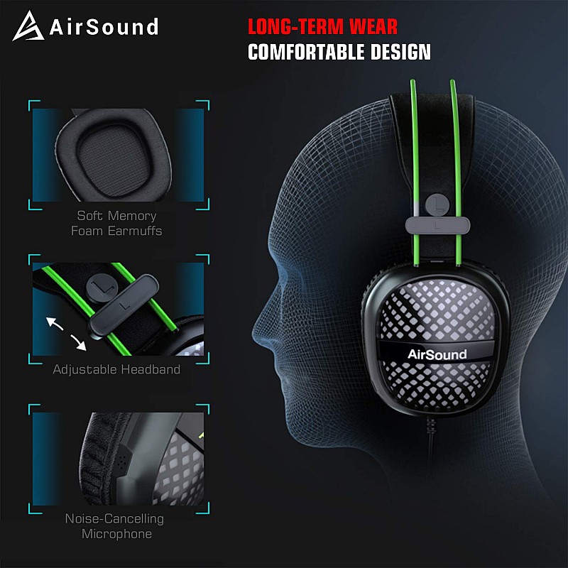 AirSound Alpha-7 Stereo Gaming Headset for Noise Cancelling Over-Ear Headphones 