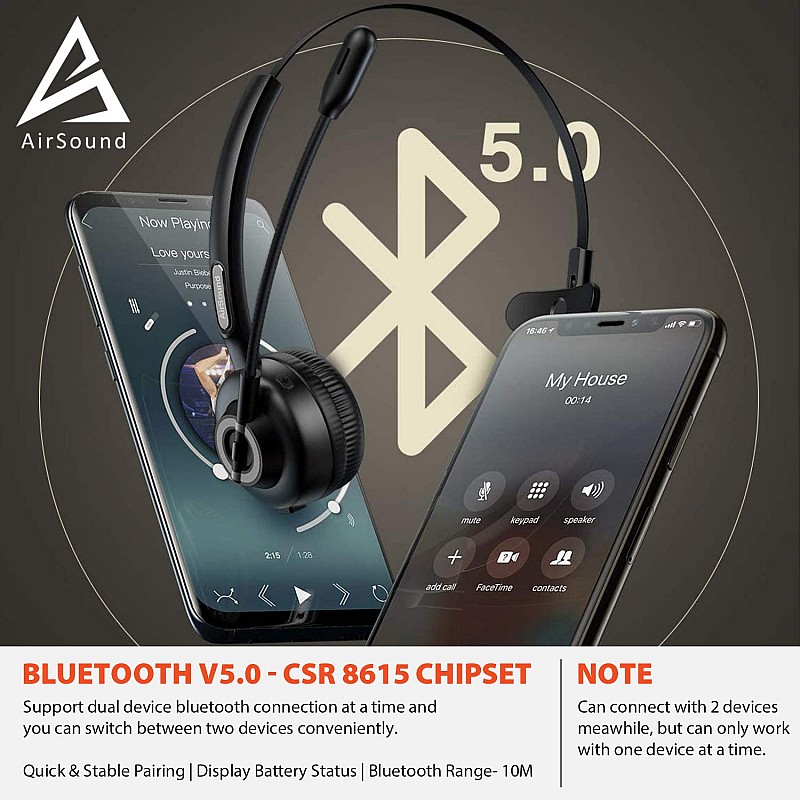 AirSound M97 Pro  Bluetooth , 17 Hr Talk Time, CVC 8.0 Noise-Cancelling  for PC Android