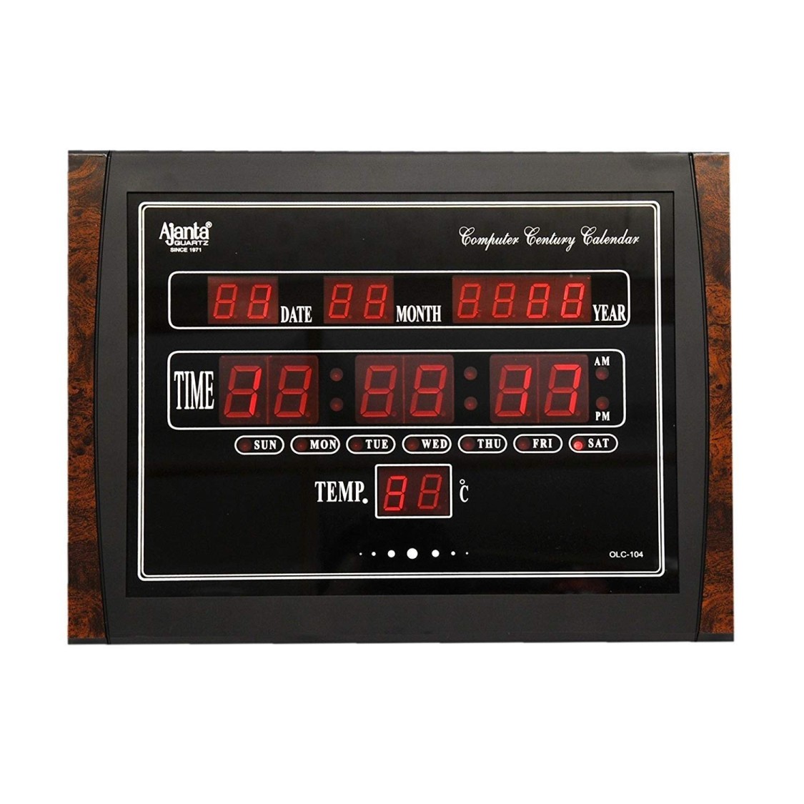 Ajanta Digital Rectangular Wall Clock Red LED,Black Body,with Glass (40 cm x 30 cm x 3 cm, Black)