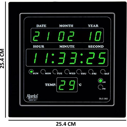 Ajanta Quartz Digital Green Led Square Wall Clock Olc - 302 (25.4 Cm X 25.4 Cm X 3.5 Cm)(Glass) Ajanta Quartz Digital Green Led Square Wall Clock Olc - 302 (25.4 Cm X 25.4 Cm X 3.5 Cm)(Glass)