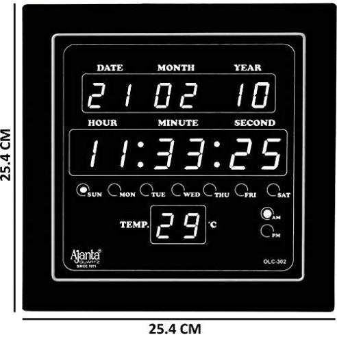 Ajanta Quartz Digital Green Led Square Wall Clock Olc - 302 (25.4 Cm X 25.4 Cm X 3.5 Cm)(Glass) Ajanta Quartz Digital Green Led Square Wall Clock Olc - 302 (25.4 Cm X 25.4 Cm X 3.5 Cm)(Glass)