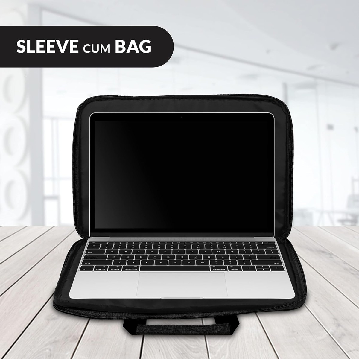 Alifiya Polyester MacBook Laptop Sleeve Cover Bag 16 Inch (Black_L22, 180 Degree Opening)