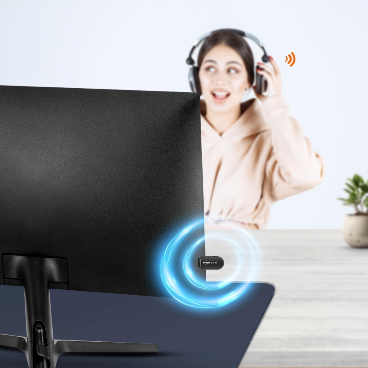 Amazon Basics 2 in 1 Bluetooth 5.0 Transmitter Receiver | 3.5mm Stereo Audio Adapter with Mic | Portable Design