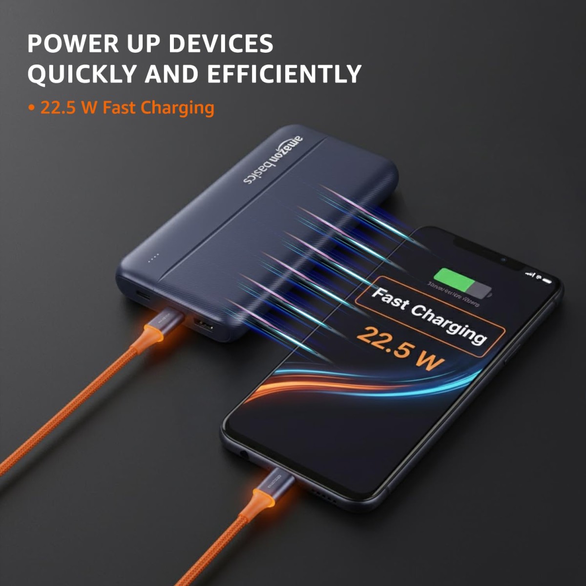 Amazon Basics 20000 mAh Power Bank | 22.5W Fast Charging | Dual Output & Input | Charge 3 Devices Simultaneously (Dark Blue)