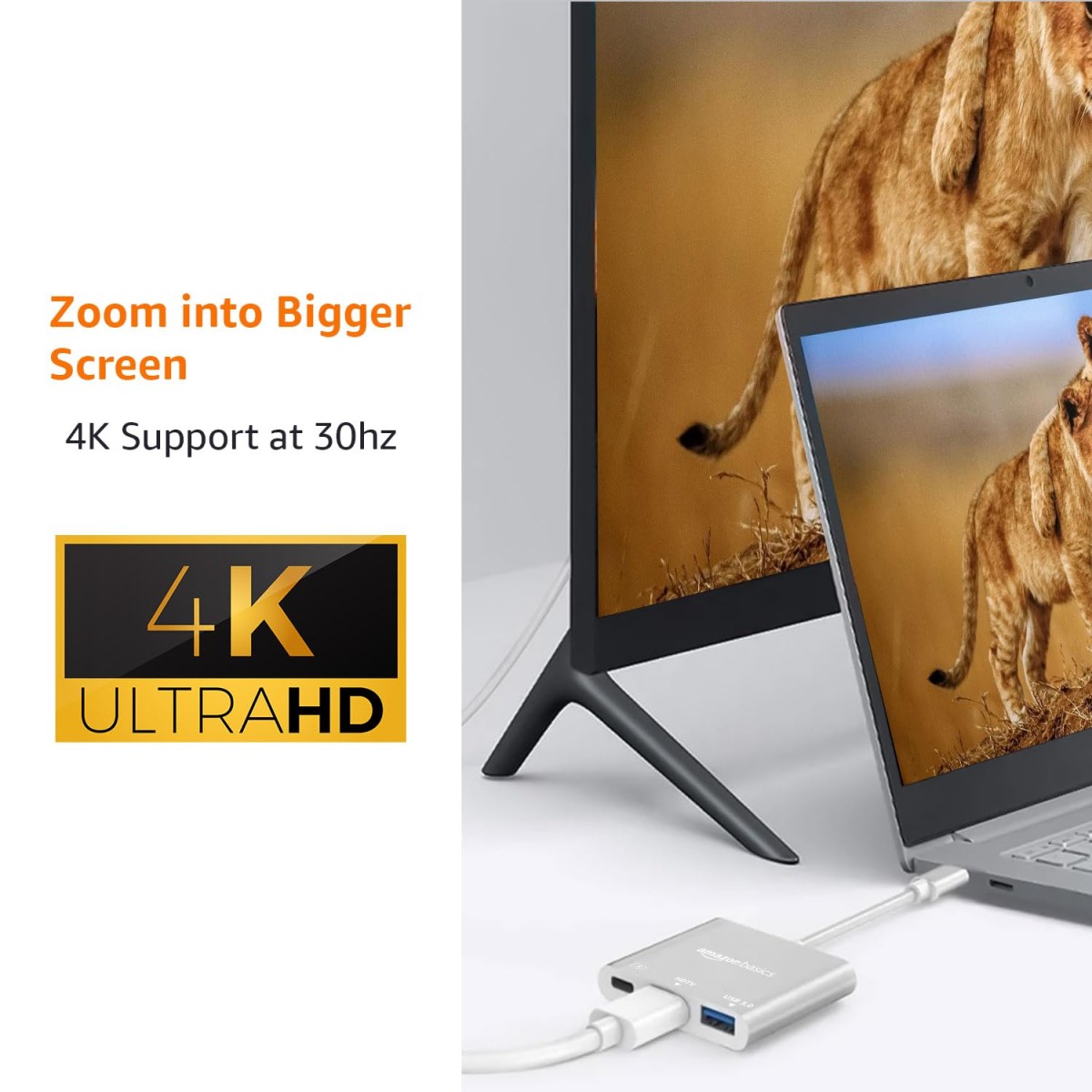 Amazon Basics 3-in-1 USB Type C to HDMI Adapter 4K@30Hz, 100W PD Fast Charging Port, USB A 3.0 @5Gbps Speed, MultiPort HUB All Type C Devices