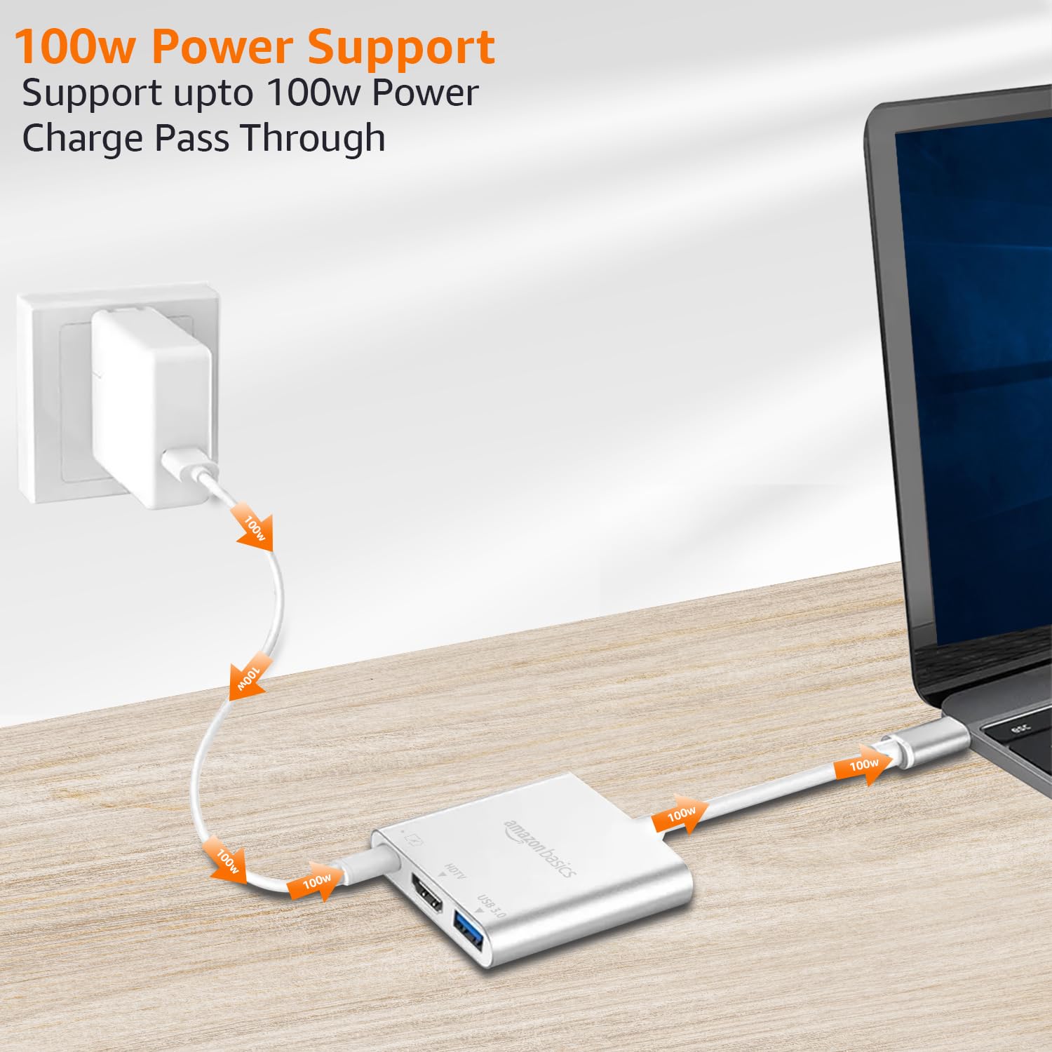 Amazon Basics 3-in-1 USB Type C to HDMI Adapter 4K@30Hz, 100W PD Fast ...