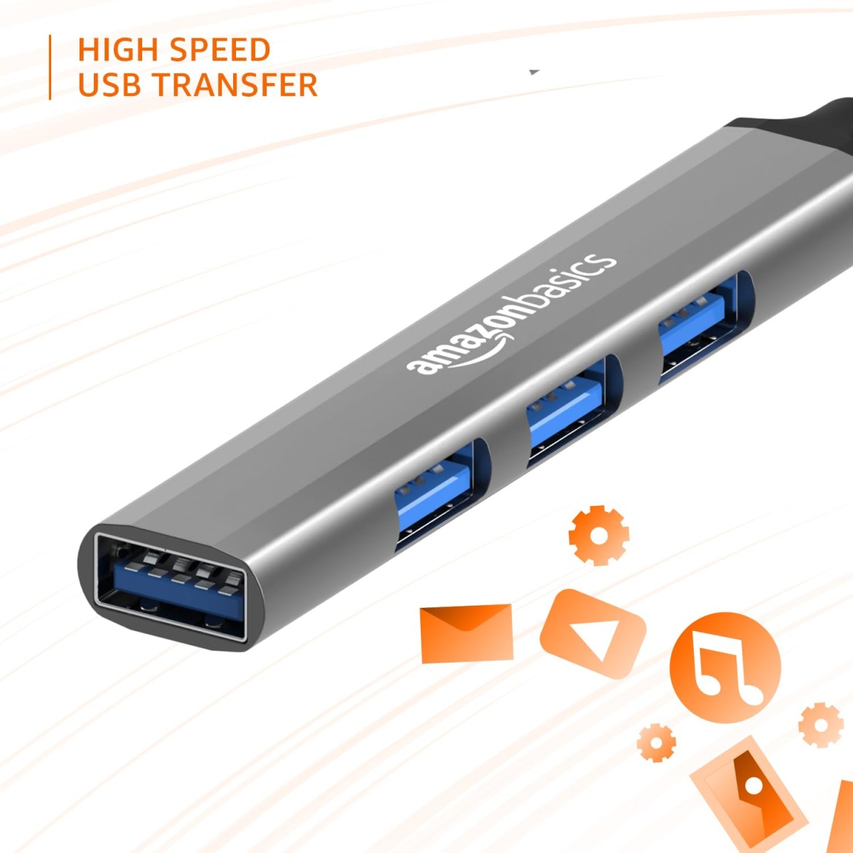 Amazon Basics 4-in-1 Hub Multiport Adapter, USB Hub with Aluminium Shell, 1 x USB 3.0 & 3 x USB 2.0 for PC, MacBooks