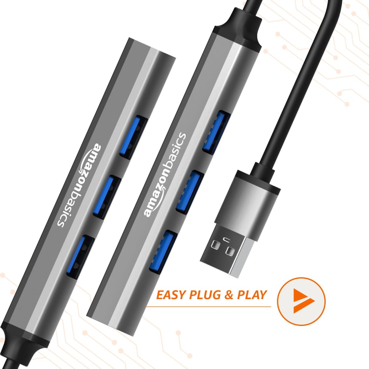 Amazon Basics 4-in-1 Hub Multiport Adapter, USB Hub with Aluminium Shell, 1 x USB 3.0 & 3 x USB 2.0 for PC, MacBooks