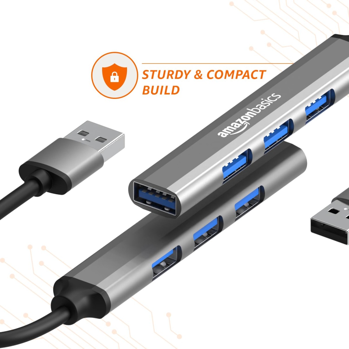 Amazon Basics 4-in-1 Hub Multiport Adapter, USB Hub with Aluminium Shell, 1 x USB 3.0 & 3 x USB 2.0 for PC, MacBooks