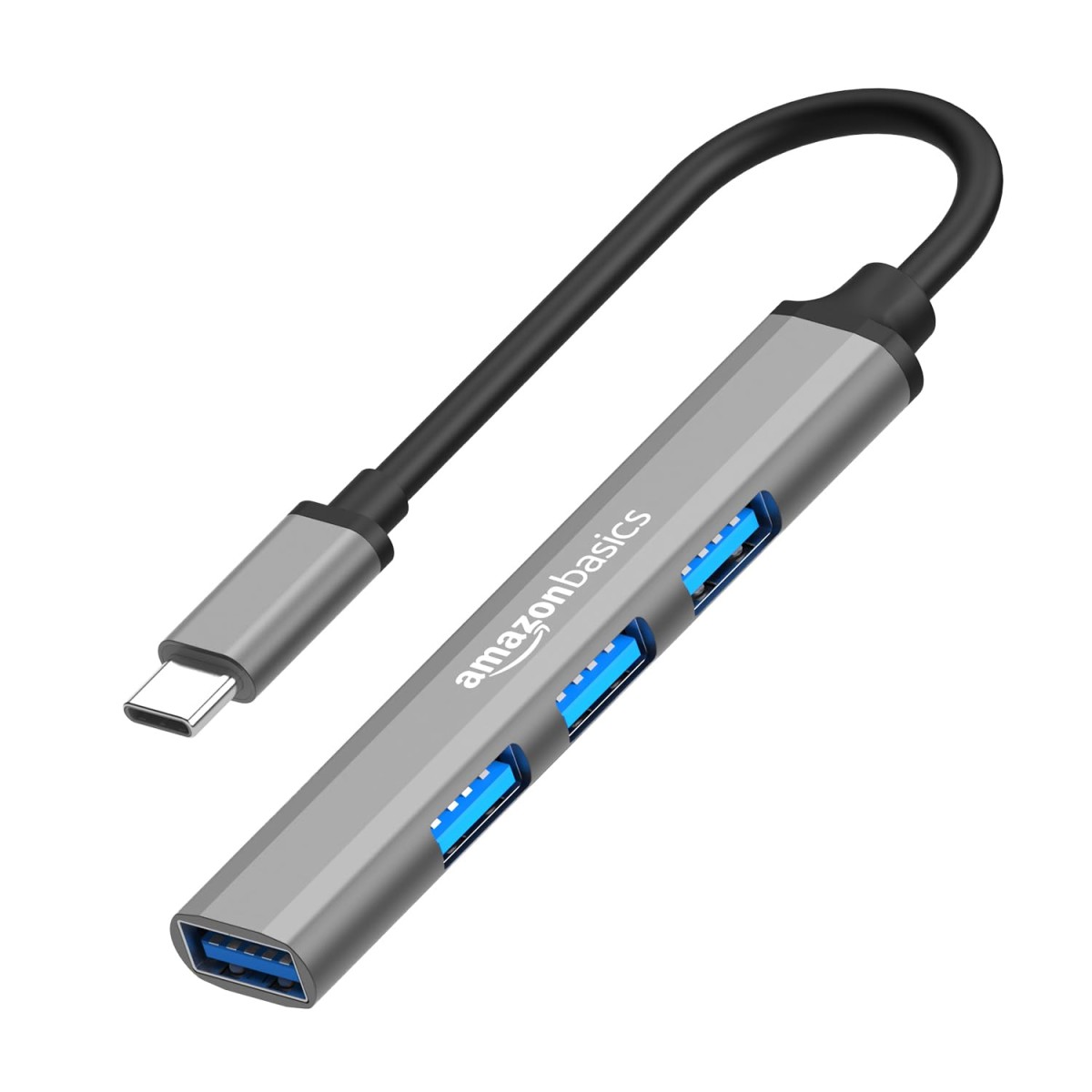 Amazon Basics 4-in-1 Hub Multiport Adapter, USB Type-C with Aluminium Shell, 1xUSB 3.0 & 3xUSB 2.0 for PC, MacBook