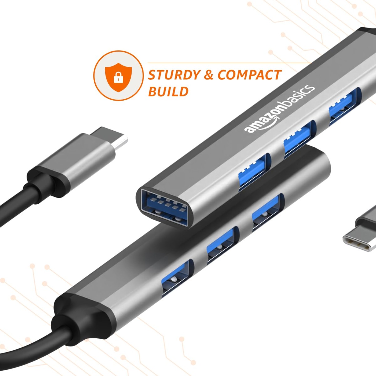 Amazon Basics 4-in-1 Hub Multiport Adapter, USB Type-C with Aluminium Shell, 1xUSB 3.0 & 3xUSB 2.0 for PC, MacBook